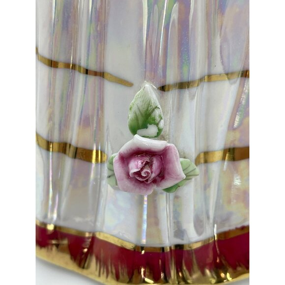 Vintage Porcelain Luster Girl Figurine, Ball Gown with Rose Details - Picture 7 of 10